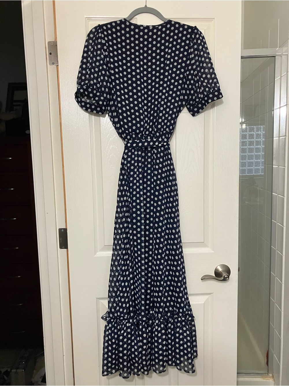 Calvin Klein Navy and White Polka Dot Maxi Wrap Dress - Picture 2 of 3